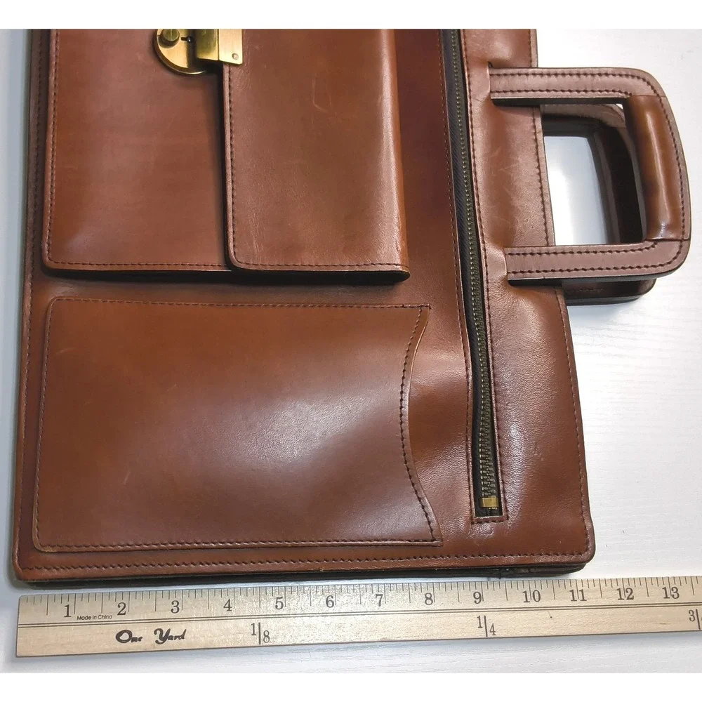 Vintage Schlesinger Brothers Briefcase Mens Brown California Saddle Leather Bag
